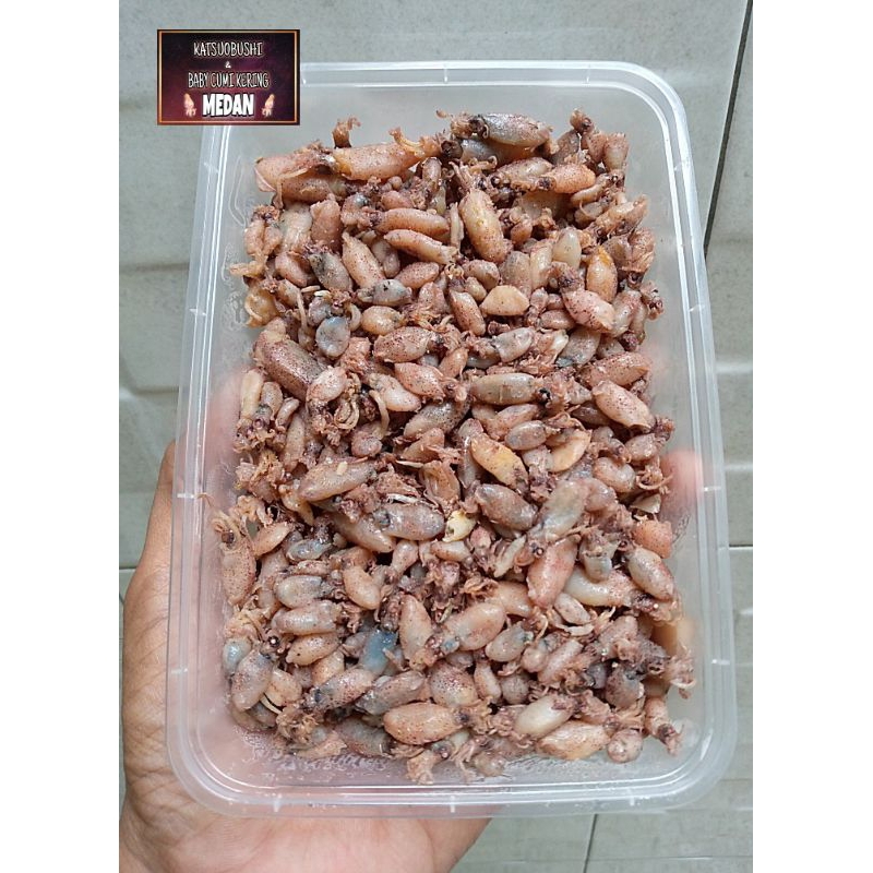 

Baby Cumi Kering Premium Laut, ukuran 0,5 -2 cm super size kecil 200 gram