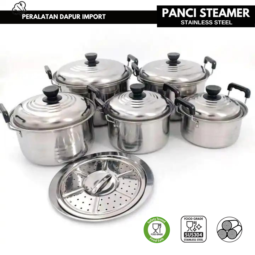Panci set 555 Stainless Steel isi 5 set/Panci Steamer/Panci Soup