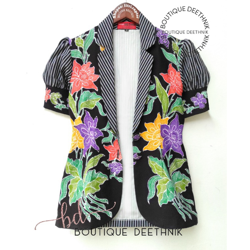 Blazer batik lengan pendek batik encim asli mix lurik atbm Deethnik batik