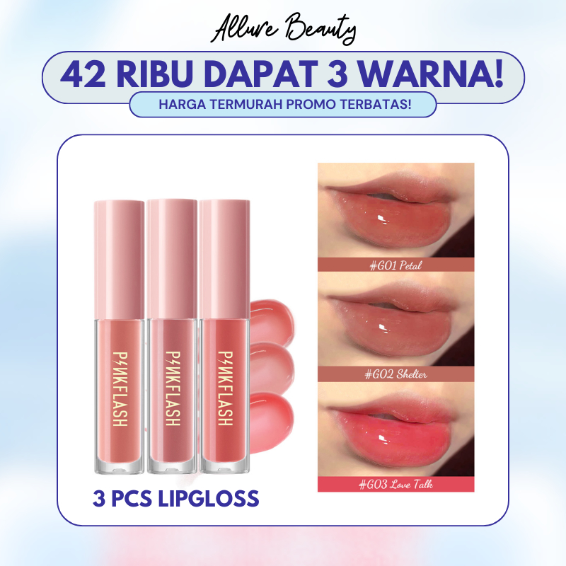PINKFLASH 3 Pieces Lip Gloss Set High Shine Shimmering VE Moisturising Long Wearing G01 G02 G03