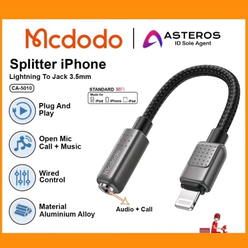 MCDODO ADAPTER SPLITTER LIGHTNING TO JACK 3.5MM