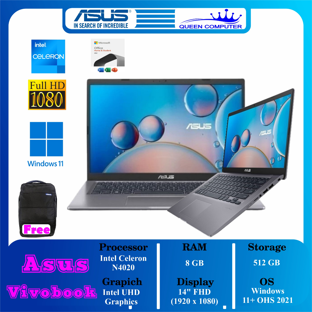 Laptop ASUS A416MAO Intel N4020 RAM 8 GB SSD 512 GB W11+OHS 2021 Grey