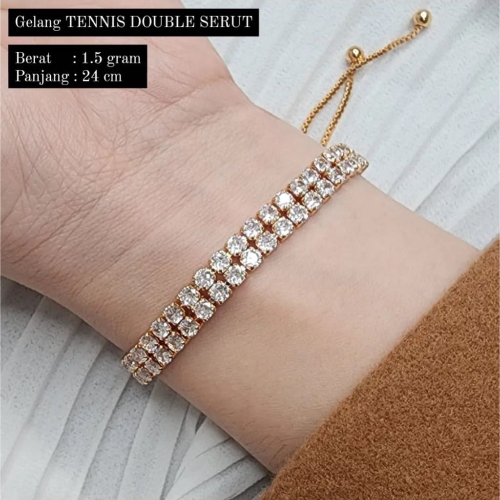 Gelang Tennis Double 1.5 gram Gelang Dewasa Emas Muda