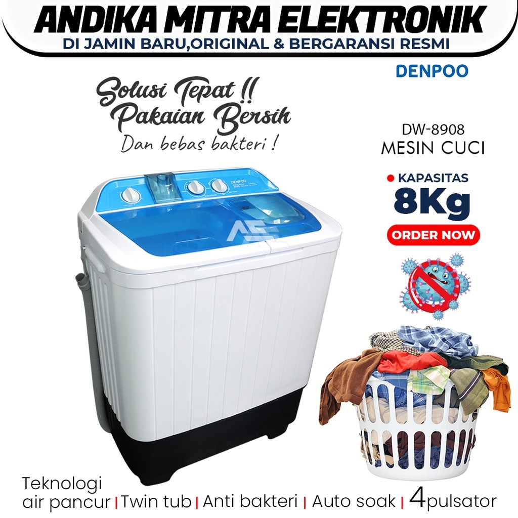 Mesin Cuci Denpoo Murah 8Kg 2 Tabung