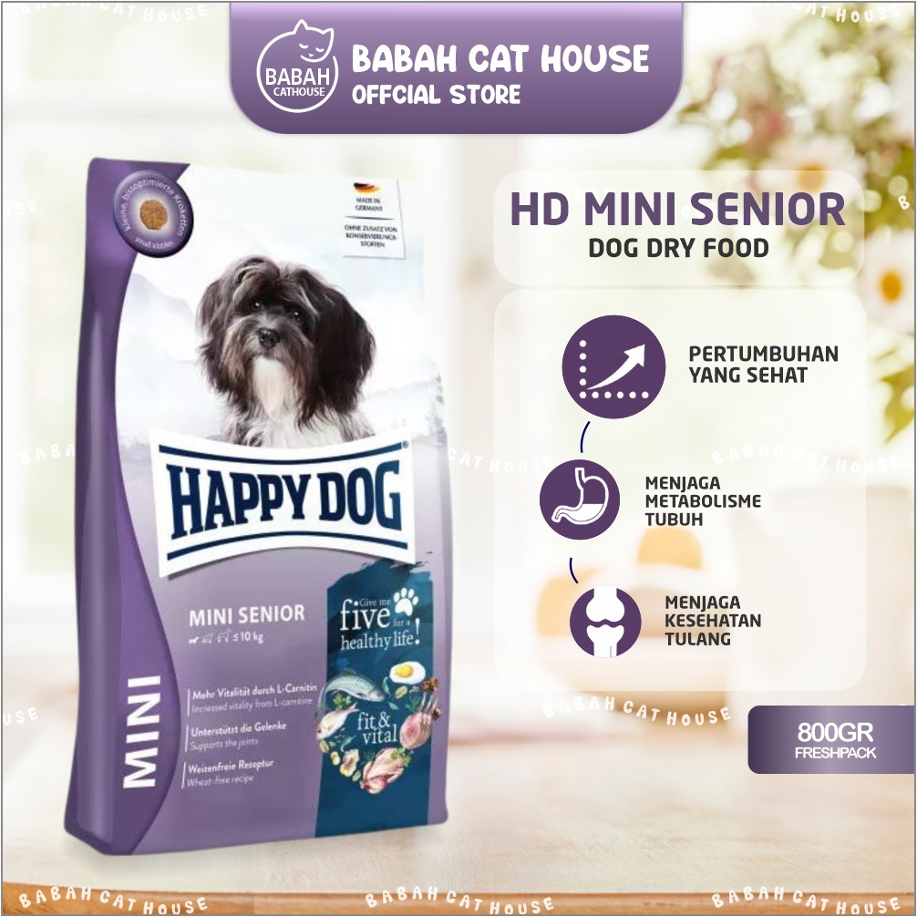 HAPPY DOG MINI SENIOR 800gr Dog Food Makanan Anjing Ras Ukuran Kecil Dewasa Gluten Grain Free Dry Ke