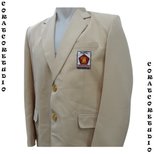 CORATCORET Jas Cowok Blazer Pria PARTAI GERAKAN INDONESIA RAYA GERINDRA COKLAT SUSU GERINDRA KHAKI M