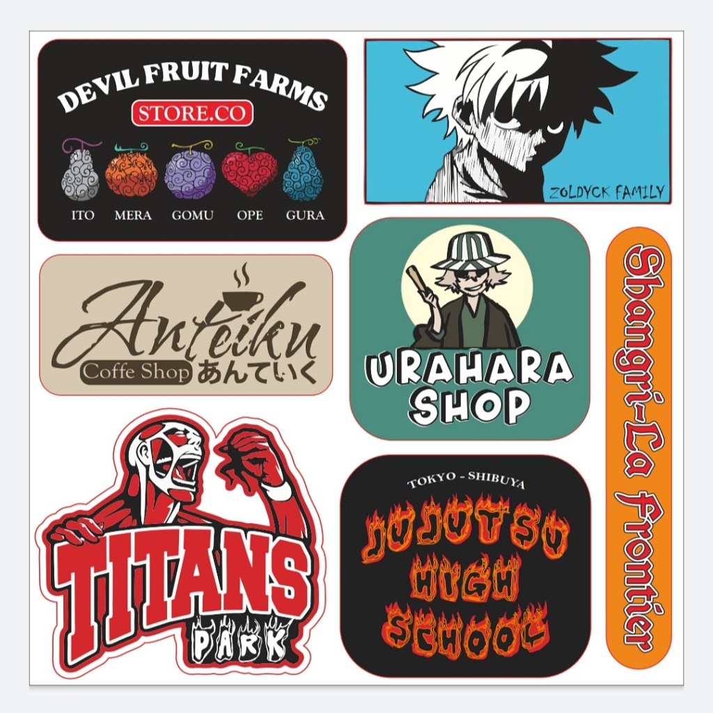 

Sticker Pack Jujutsu High School Bleach Urahara Shop Devil Fruit Farm