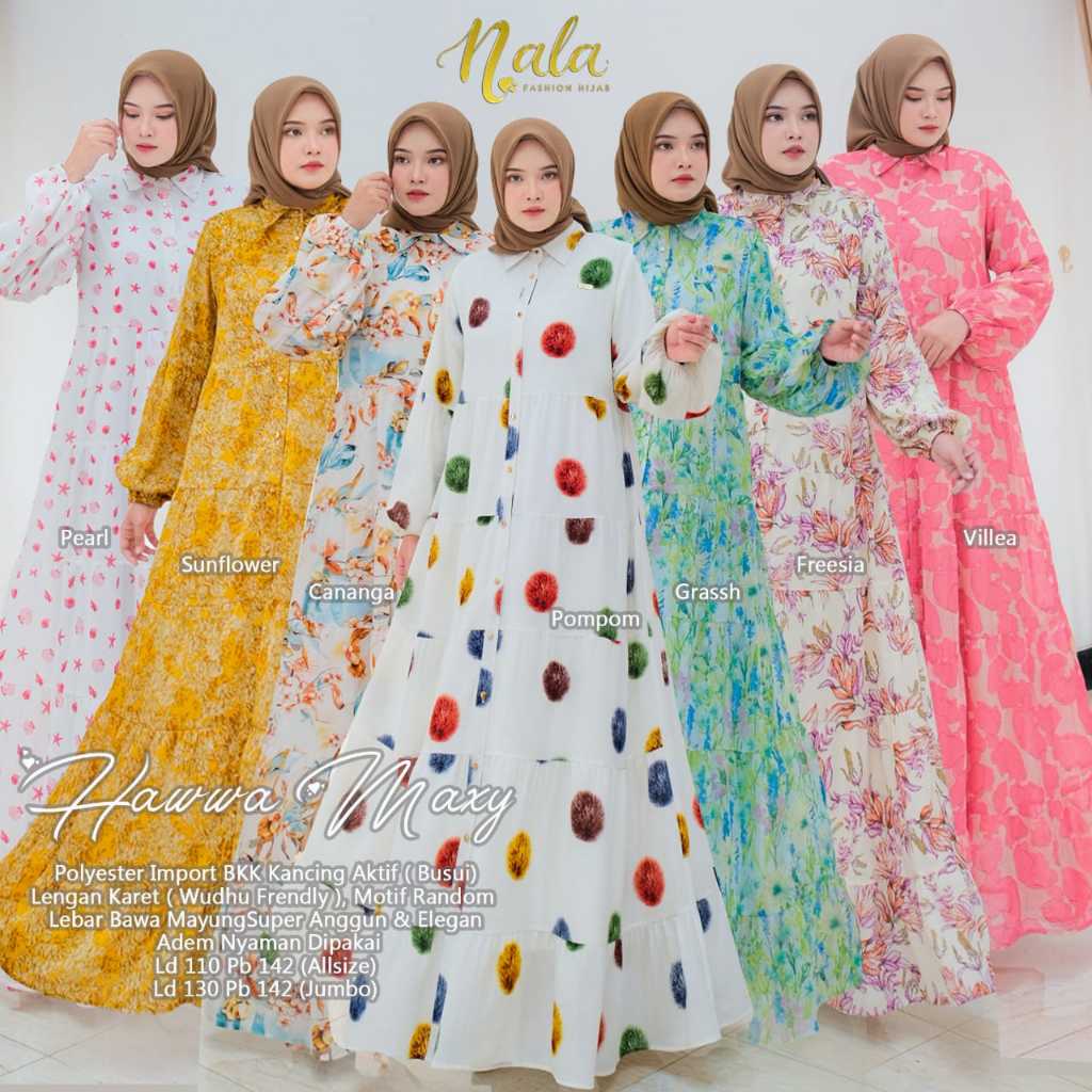 HAWWA / DELFINA MAXI GAMIS BAHAN POLYESTER IMPORT BUSUI FRIENDLY Original by Nala