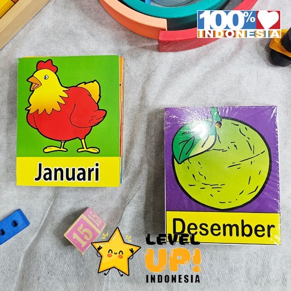 Flash Card Kartu Mengenal Nama Bulan Hewan dan Buah - Mainan Edukasi Anak