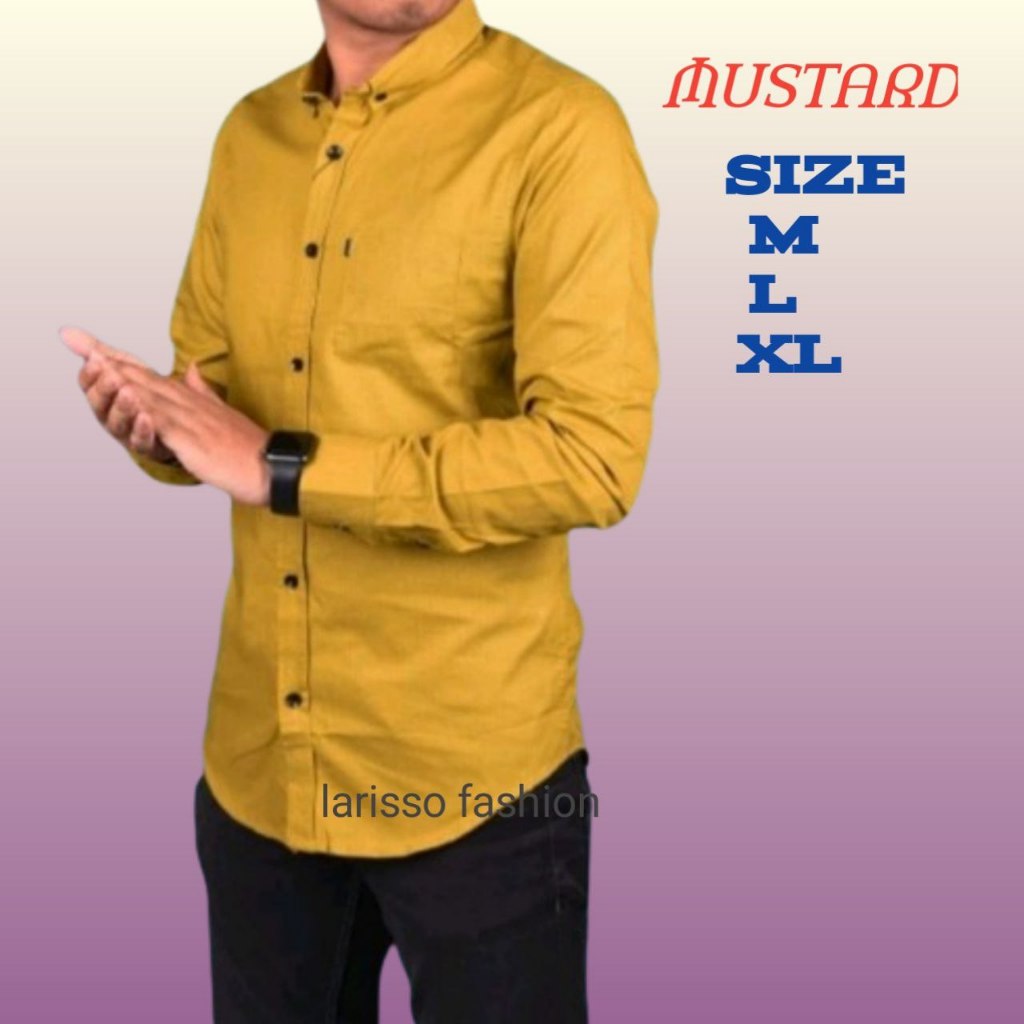 Baju Kemeja Polos Kuning Mustard Kunyit Panjang Dan Pendek Kasual