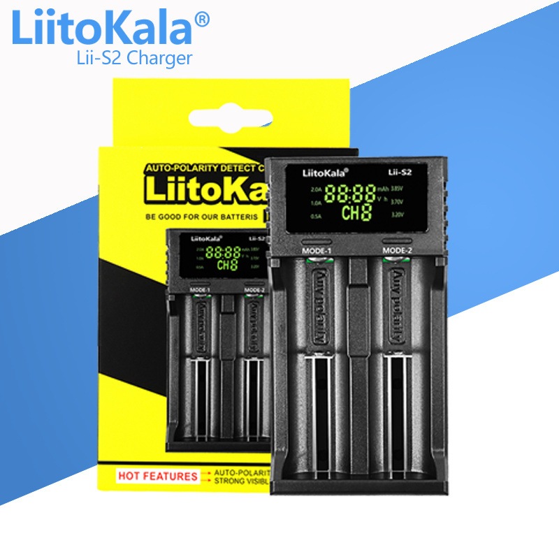 LiitoKala Lii-S2 Charger Baterai Fast Charging 2A Li-Ion LiFePO4 NiMH/NI-Cd 18650 26650 21700 AA AAA