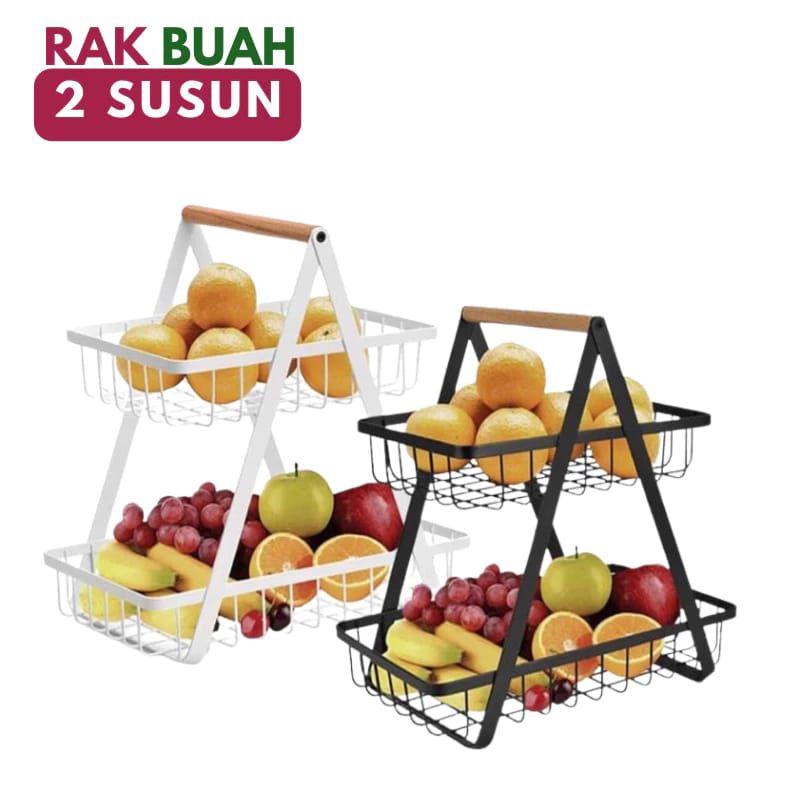 Keranjang Rak Dapur Rak Buah Besi Rak Dapur Besi Kayu Serbaguna Dapur Rak 2 Susun