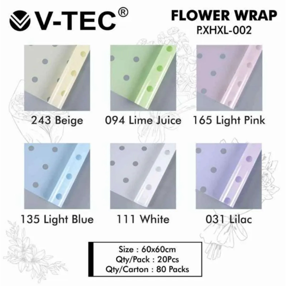 

V Tec Flower Wrap Polkadot Glossy OPP List Cellophane isi 20 lembar (60 X 60 CM) Type P.XHXL-002- Kertas Buket Bunga Polkadot Glossy Flower Wrapping Paper
