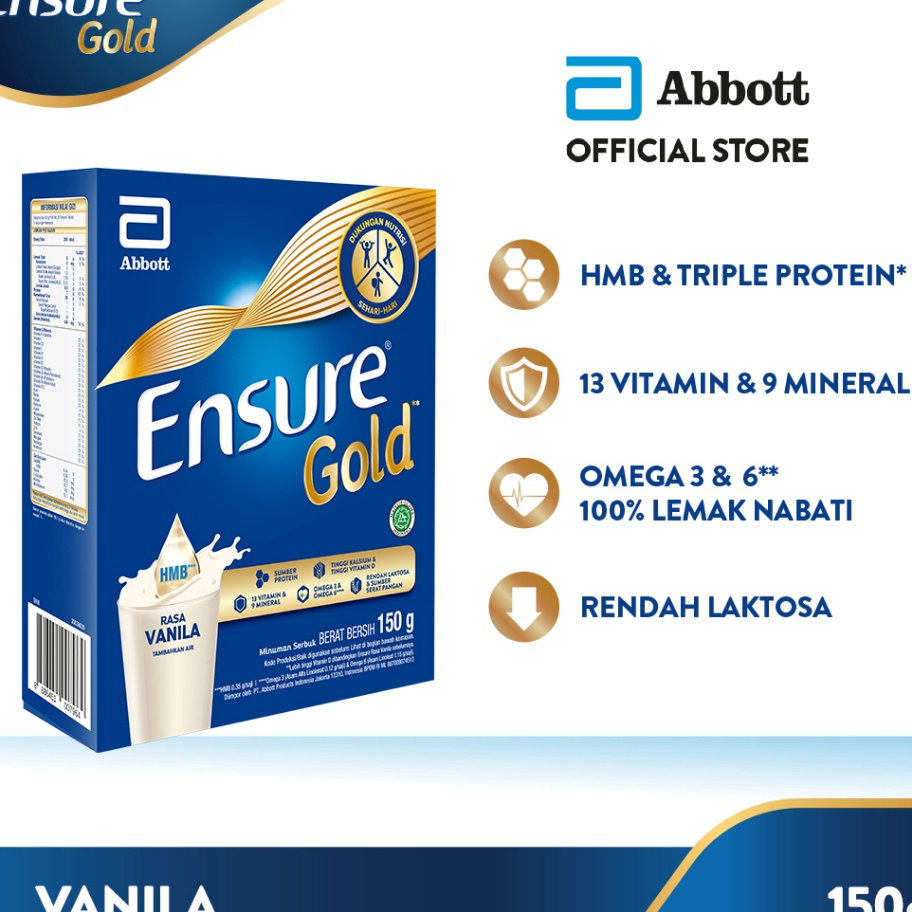 

PZGW2438 GROSIR Ensure Gold HMB Vanila 15 g Nutrisi Dewasa Rendah Laktosa