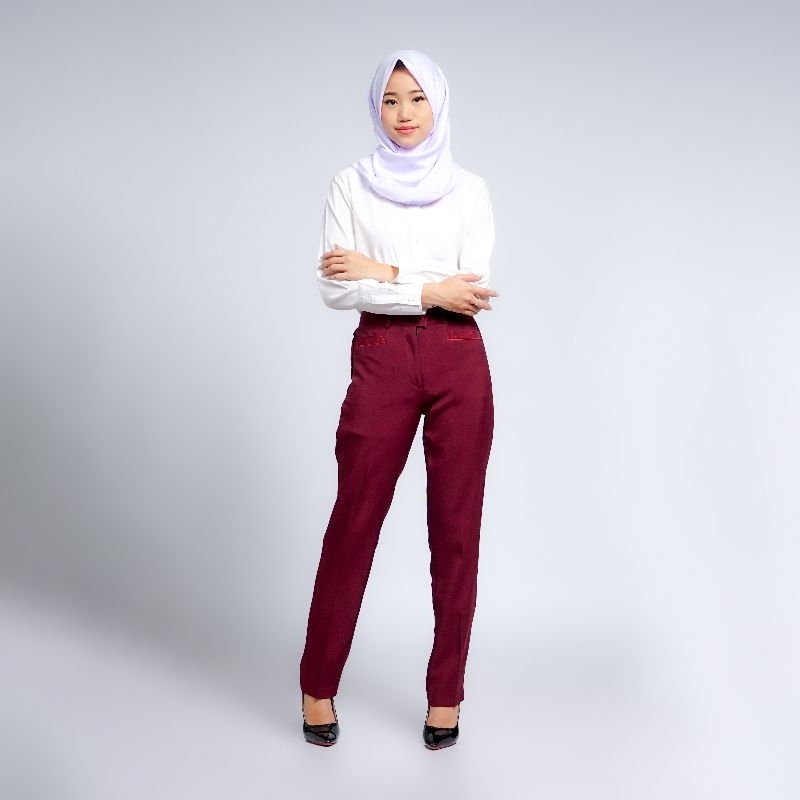 Seragam kerja wanita terbaru reguler fit polyester premium stretch import syakira ungu kuning maroon