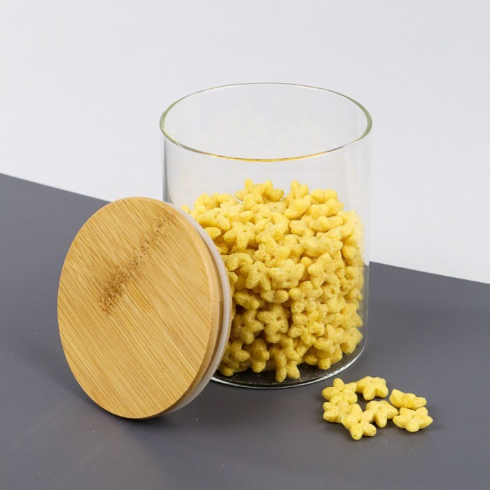 Toples Kaca Tutup Kayu Jar Kedap Udara Borosilikat Wadah Cemilan 250ml Tempat Penyimpan Makanan Kue 