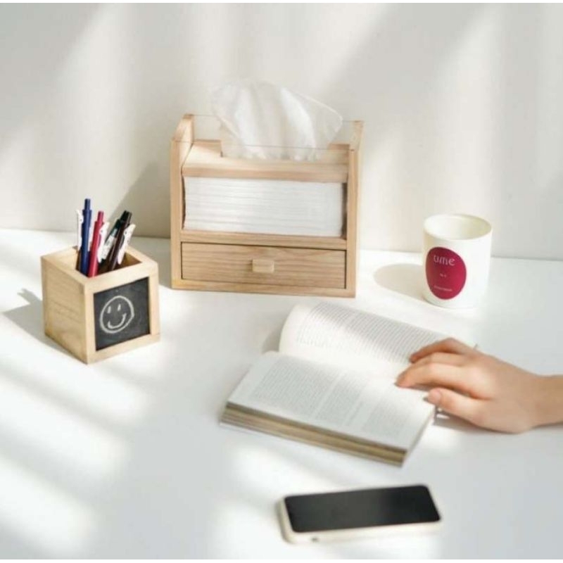 Tempat tisu laci kayu akrilik / Kotak tissue kayu