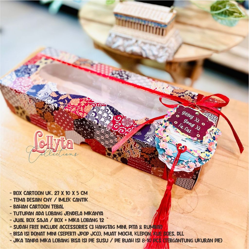 

Box CNY Imlek donat mini / soes / klepon / mochi uk Box 27 x 10 x 5cm Batik