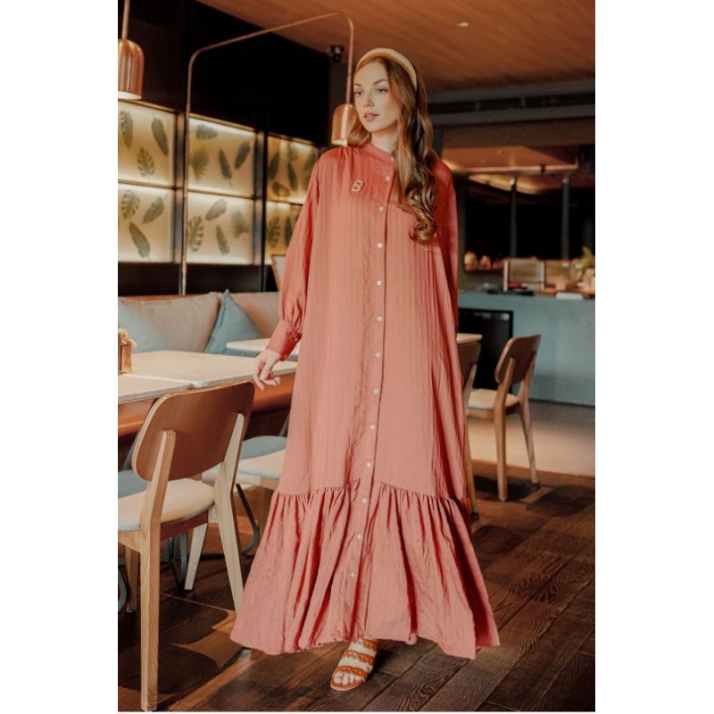 Benang Jarum Tiered Maxi Shirt Dress Teracotta