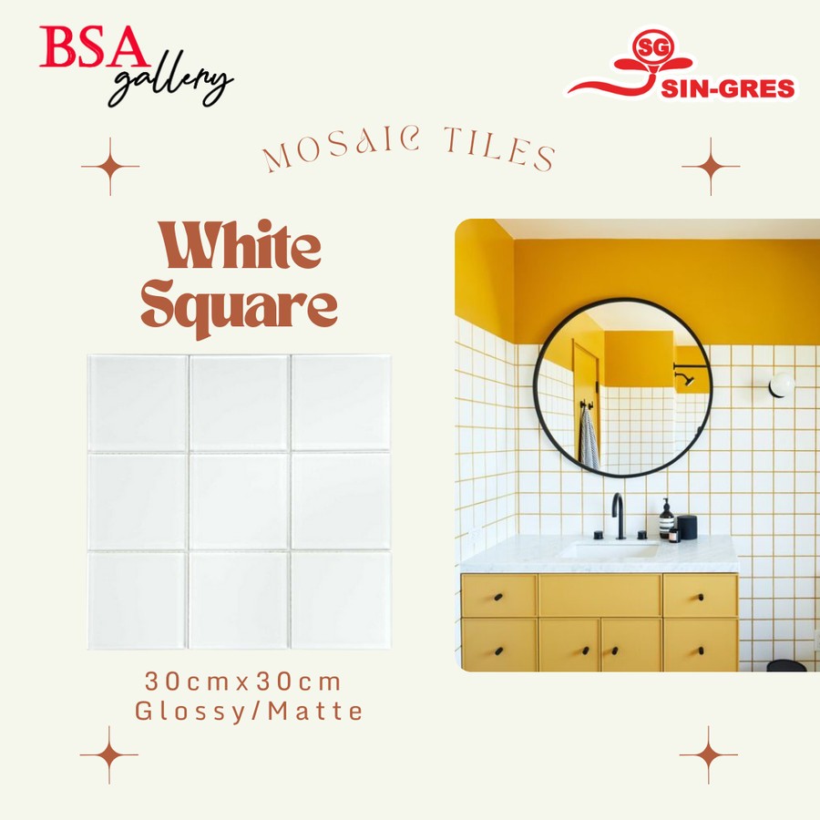 MOSAIC TILE KOTAK PUTIH / KERAMIK MOZAIK WHITE SQUARE LANTAI DINDING