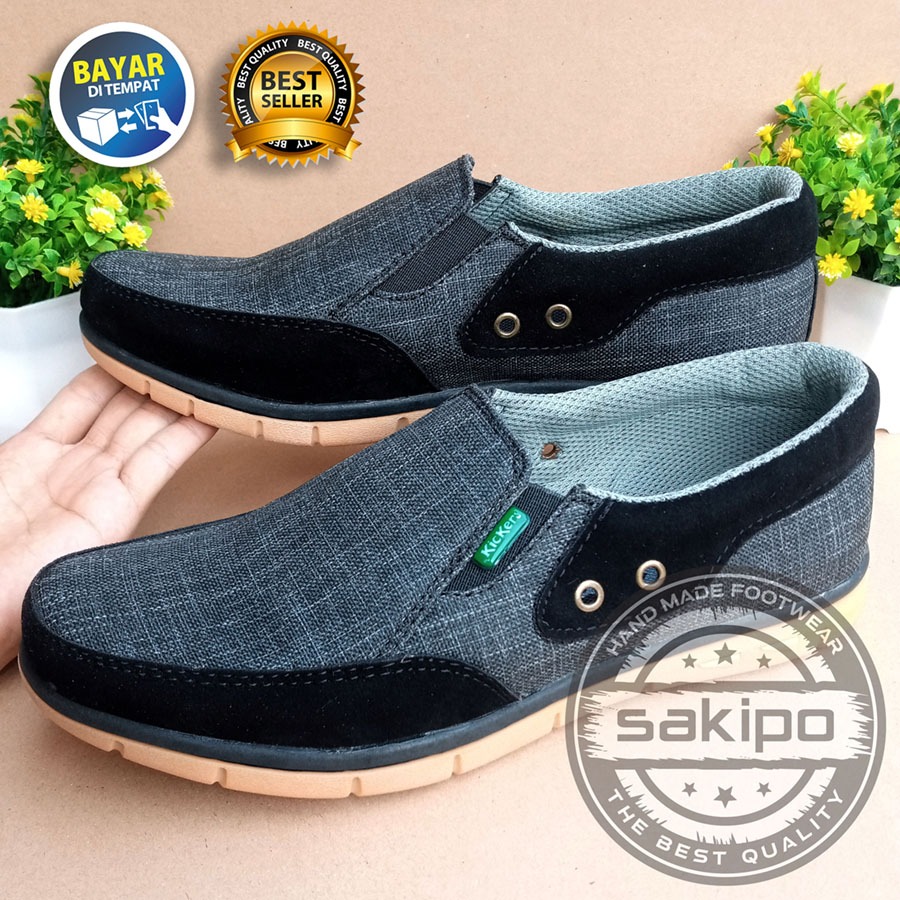 Sepatu Santai Cowok Keren Kekinian Kondangan Jalan Jalan Sepatu Slip on Pria Dewasa Hitam Sakipo