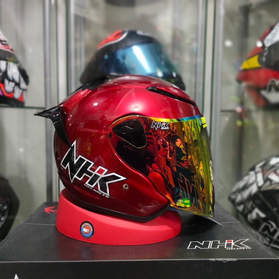 HELM NHK R6 solid ROYAL red paket ganteng VISOR IRIDIUM SPOILER 3M