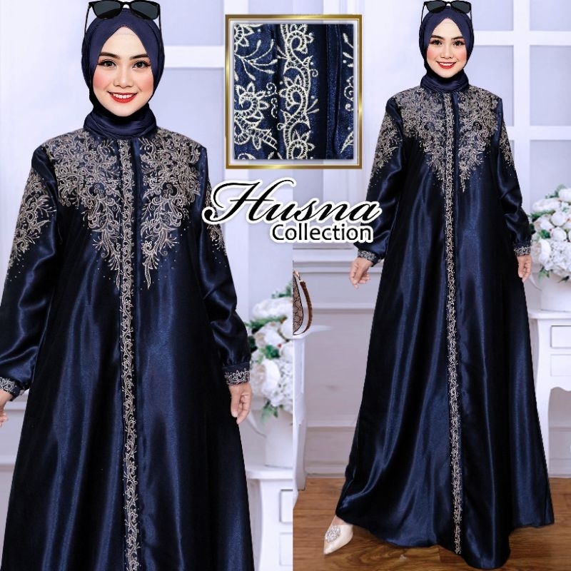 GAMIS BORDIR SATIN KRISTAL MEWAH DAN ELEGAN READY M-XXL