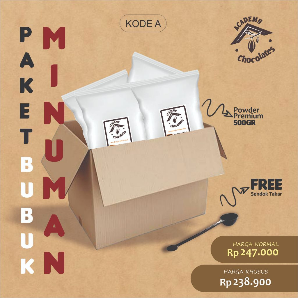 

PAKET A (Paket Hemat 8pcs 500Gr Mix Varian Rasa) / Paket Powder Drink Akademi Coklat