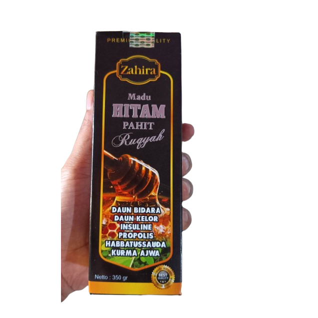 

Madu Hitam Pahit Zahira 350gr Plus Daun Bidara -Daun Insulin- Habbatussaudda - Sambiloto Propolis