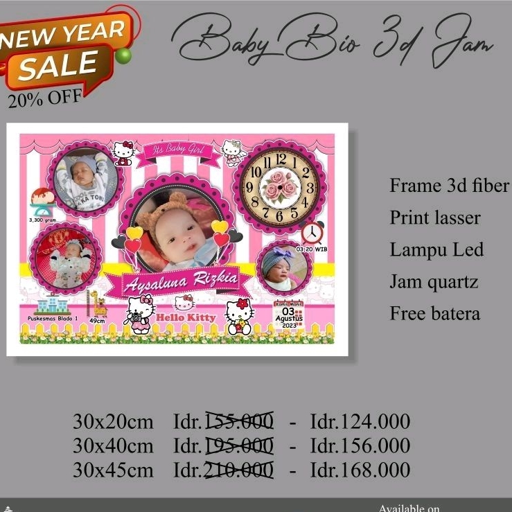 BIODATA BAYI 3d jam - KADO BAYI lampu led -BABY BIO CUSTOM