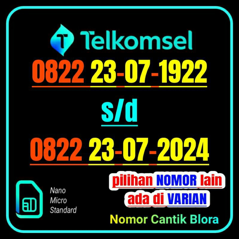Nomor Cantik Telkomsel Tahun Lahir 23 JULI 0822 2307 23 07 1922 1923 1932 1933 1970 1973 1975 1978 1