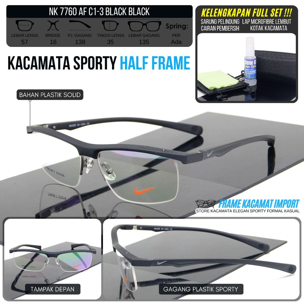Frame Kacamata Minus Pria Sporty Semi Rimless Plastik Kualitas Optik