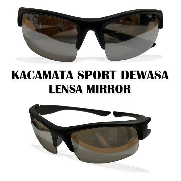 Kacamata Wrap Around Setengah Frame Warna Lensa Silver Mirror Anti Silau UV Model Sporty Sport Cocok