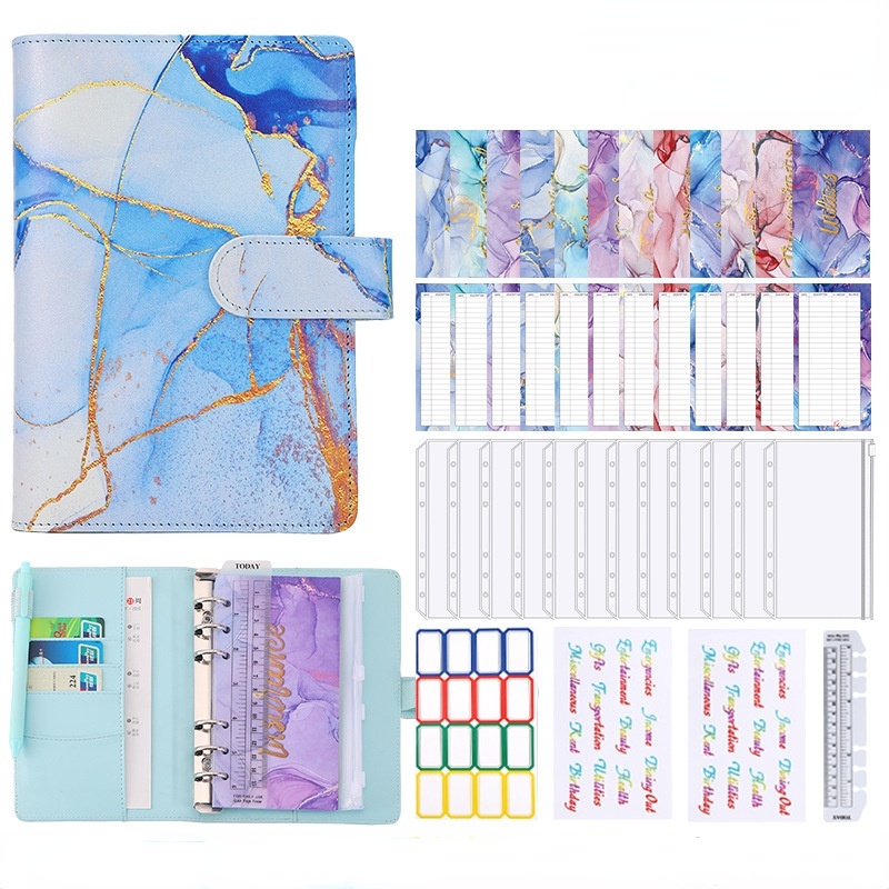 

A6 Pengikat dengan Kantong Ritsleting Warna-warni Marmer Bronzing Cover Amplop Kas untuk Penganggaran Uang Folder