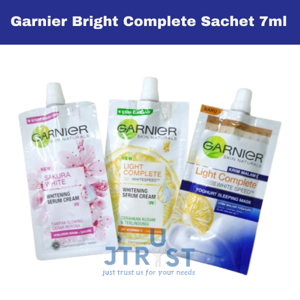 Garnier Bright Complete Krim &amp; Sakura White Foam Sachet 7ml Cream Siang Malam