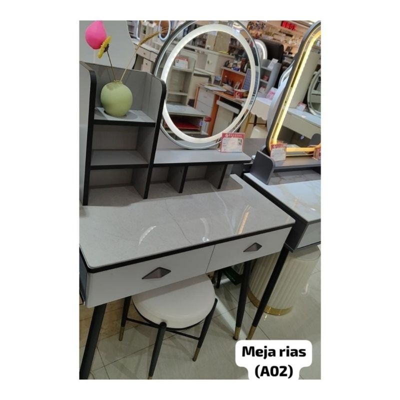 Meja Rias Pirih Elegant/Meja Make Up /Meja Rias Cermin LED  Ivory  A02 Dan A05