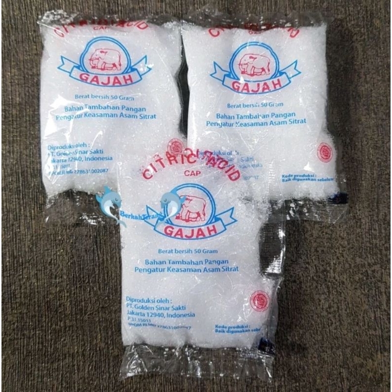 

Asam Sitrat Citric Acid Cap gajah 50 gram/Asam sitrun/Citrun