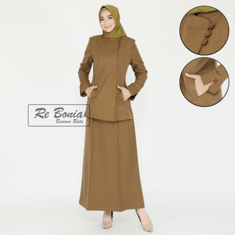 seragam pemda tua wanita terbaru re bonia/seragam pdh kheki tua wanita re bonia/seragam asn coklat t