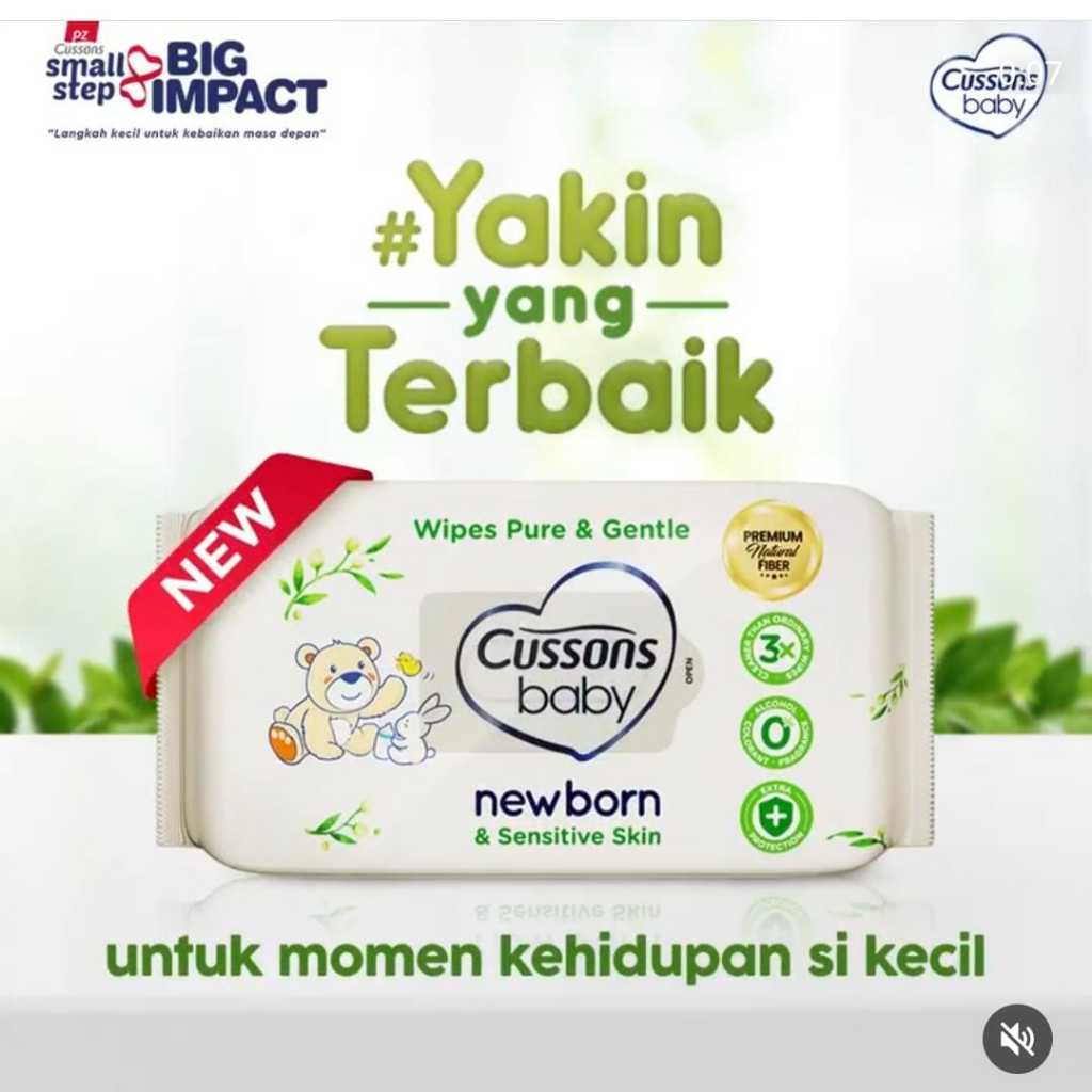 Cussons Tissue Basah PUTIH NEWBORN 45 Sheets/Cussons Baby Wipes Pure & Gentle Premium Natural Fiber