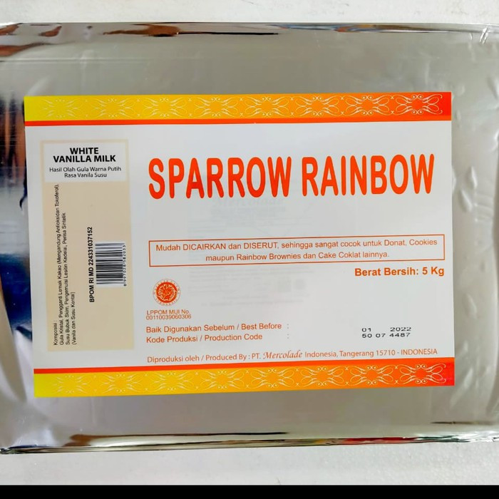 

Mercolade Sparrow Rainbow White / Coklat Blok Putih Aroma Vanilla 5Kg