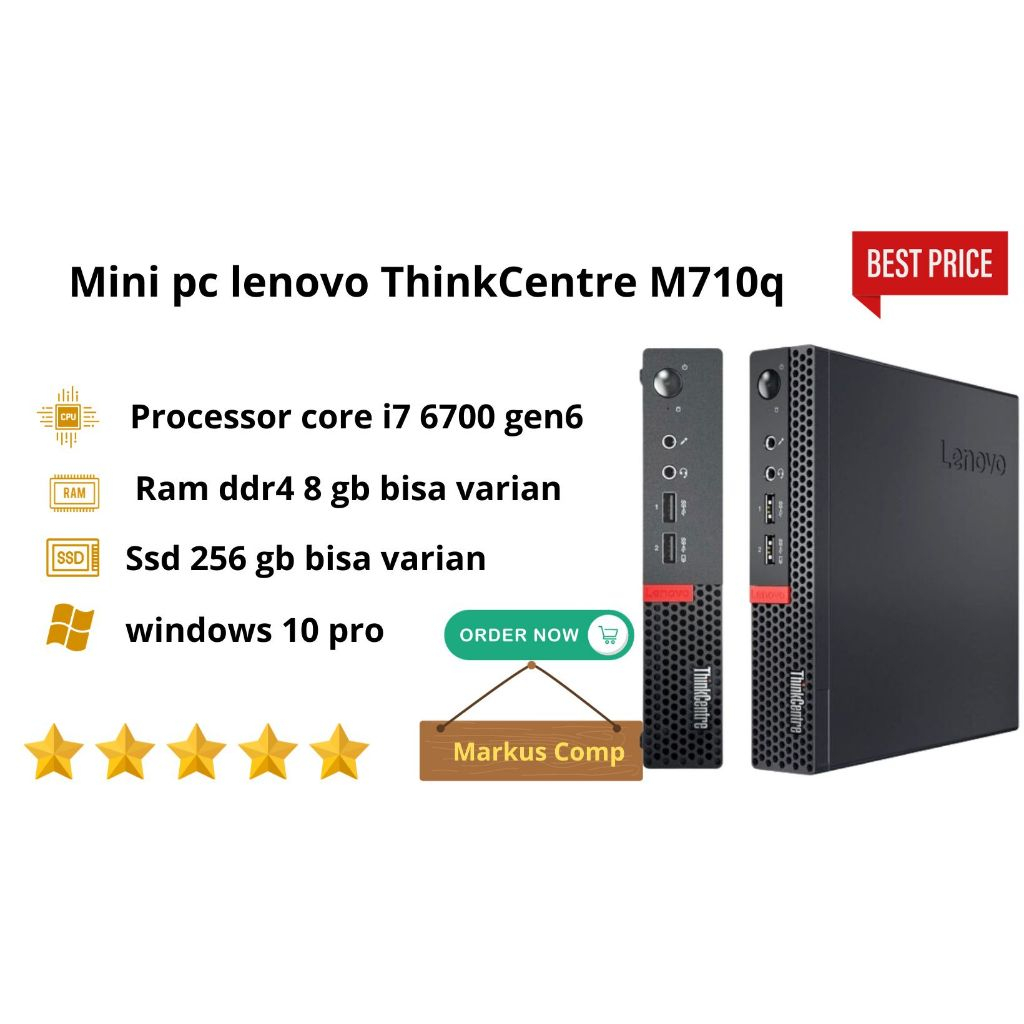 mini pc lenovo thinkcentre m710q core i7 6700 6th gen6-ram 8gb-256gb>pc mini murah>pc mini hemat lis