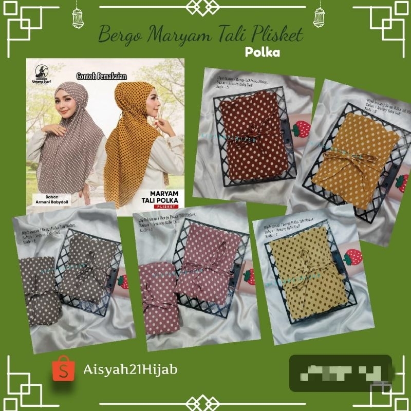 Aisyah21Hijab | Hijab Instant Bergo Maryam Tali Polka Plisket  By Umama