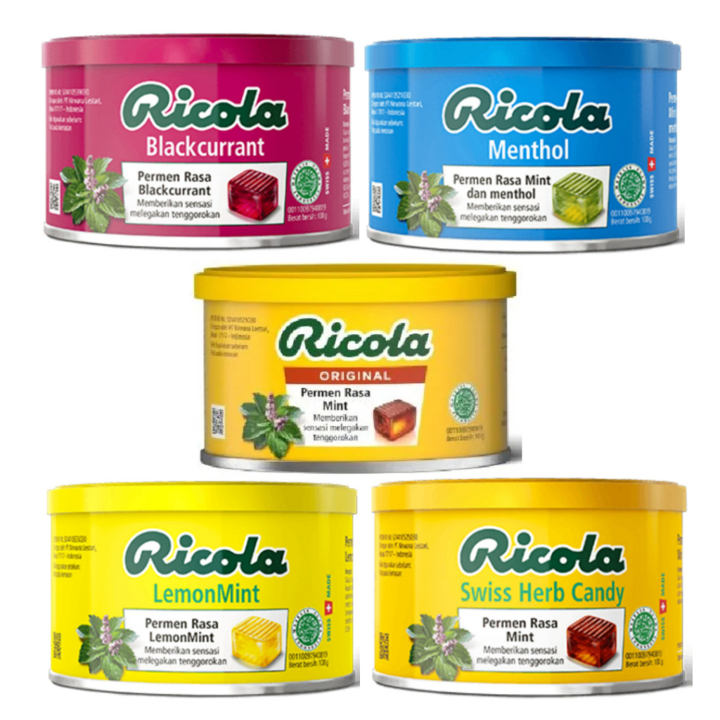 

Ricola Permen Swiss Herb/Menthol/Blackcurrant/Lemon Mint/original - Kaleng 100g