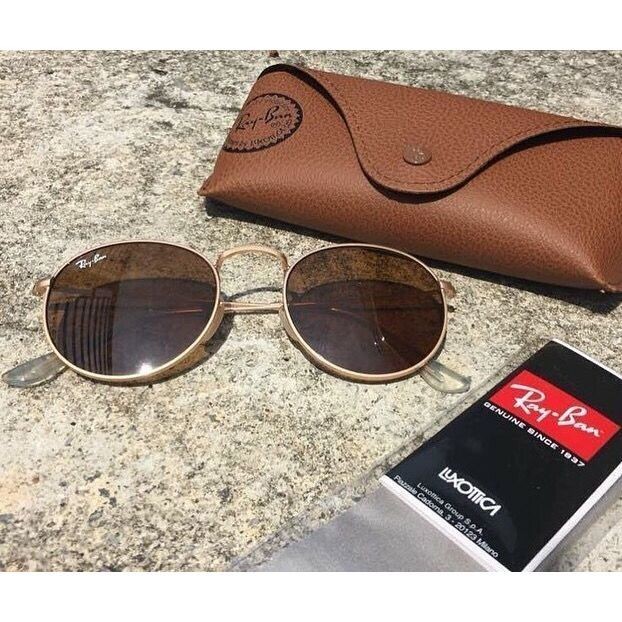 Kacamata Rayban Round 3447 Gold Brown Ori