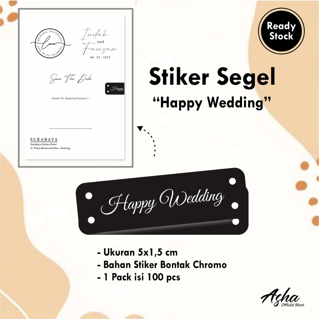 

STIKER SEGEL UNDANGAN WEDDING - STIKER SEGEL SOUVENIR READY STOK GLOSSY ASHA ( 1 PACK )