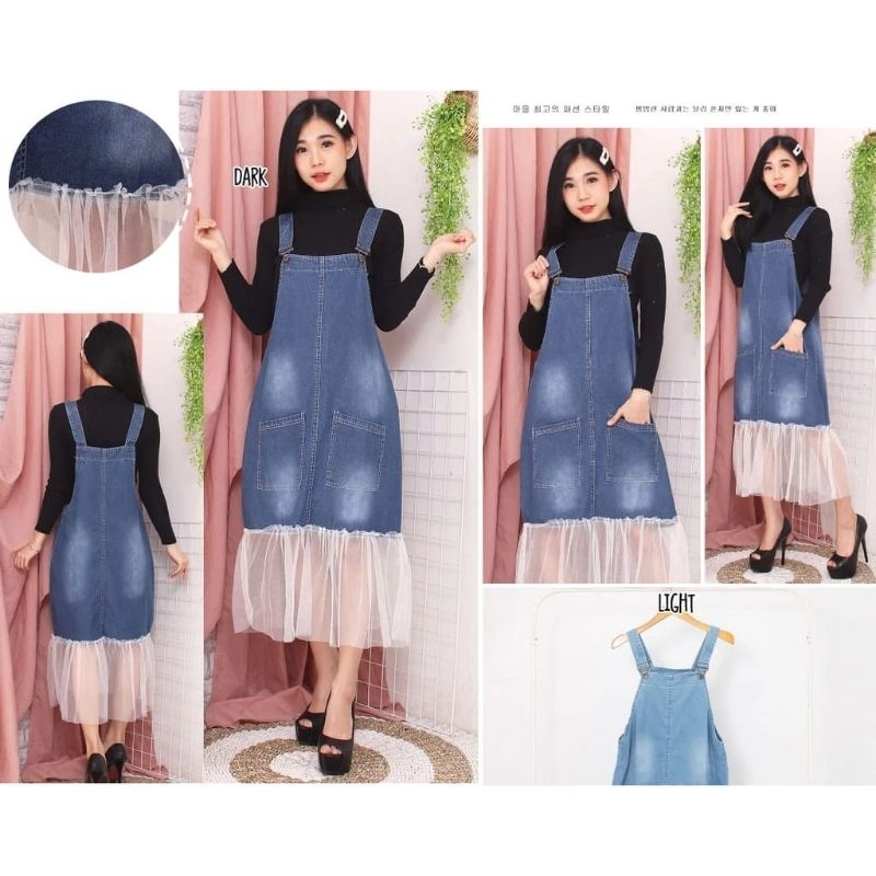 Dress jeans wanita overall midi overall wanita