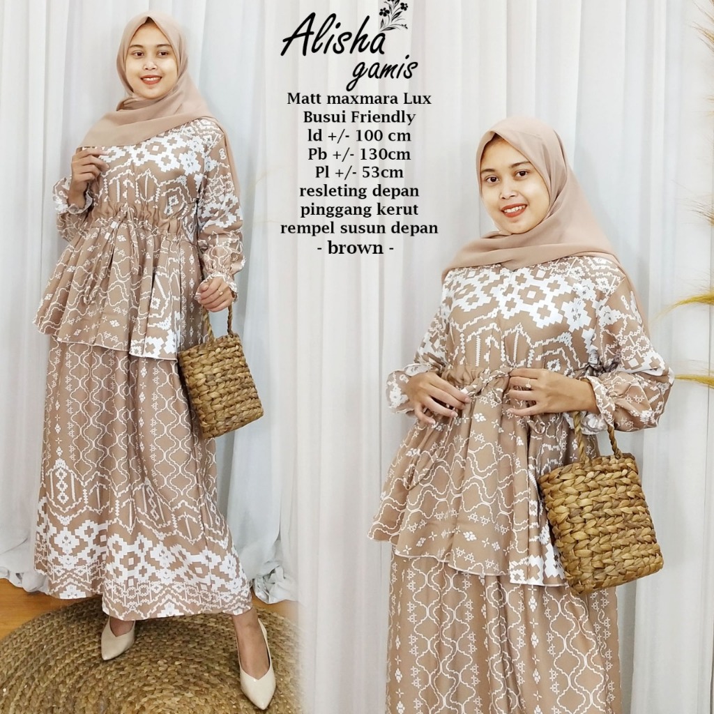 GAMIS Alisha gamis bahan Matt Maxmara Lux TERBARU Lengan terompet/GAMIS REMPEL/BAHAN MAXMARA