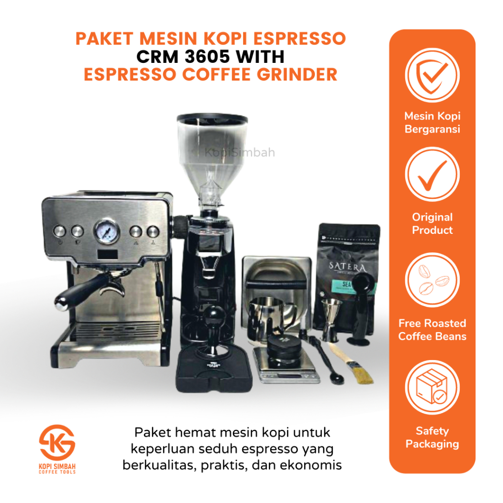 Paket Mesin Kopi Espresso Gustino GS 675 CRM3605 Alat Seduh Pembuat Espreso 3605 With Coffee Grinder