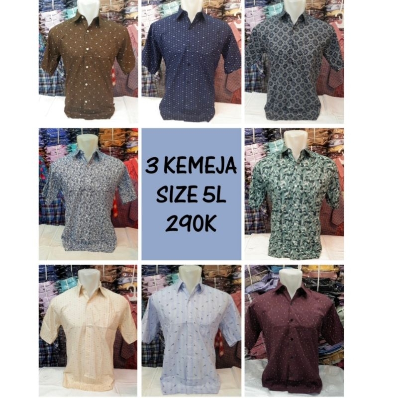 PROMO PAKET BUNDLING 3 KEMEJA PRIA JUMBO SIZE 5L MOTIF COKLAT CREAM HIJAU ABU-ABU HITAM BIRU DONGKER