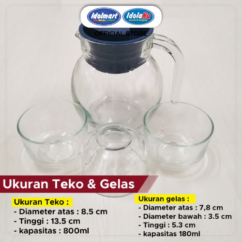 IDOLMART Pitcher Teko Set Bulat / Drink Set Kimglass isi 4 pcs / Teko Bulat dan gelas